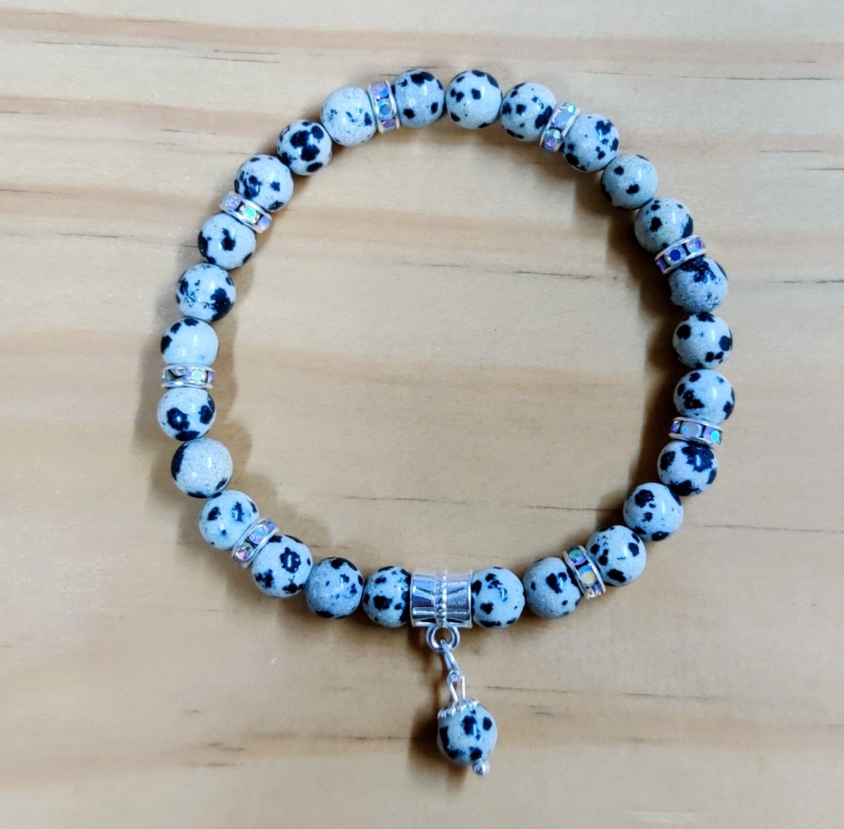 Pulsera de Piedra Natural Jaspe Dalmata , 6mm