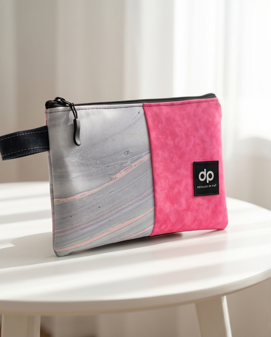 Estuche unisex mezclilla y algodón.