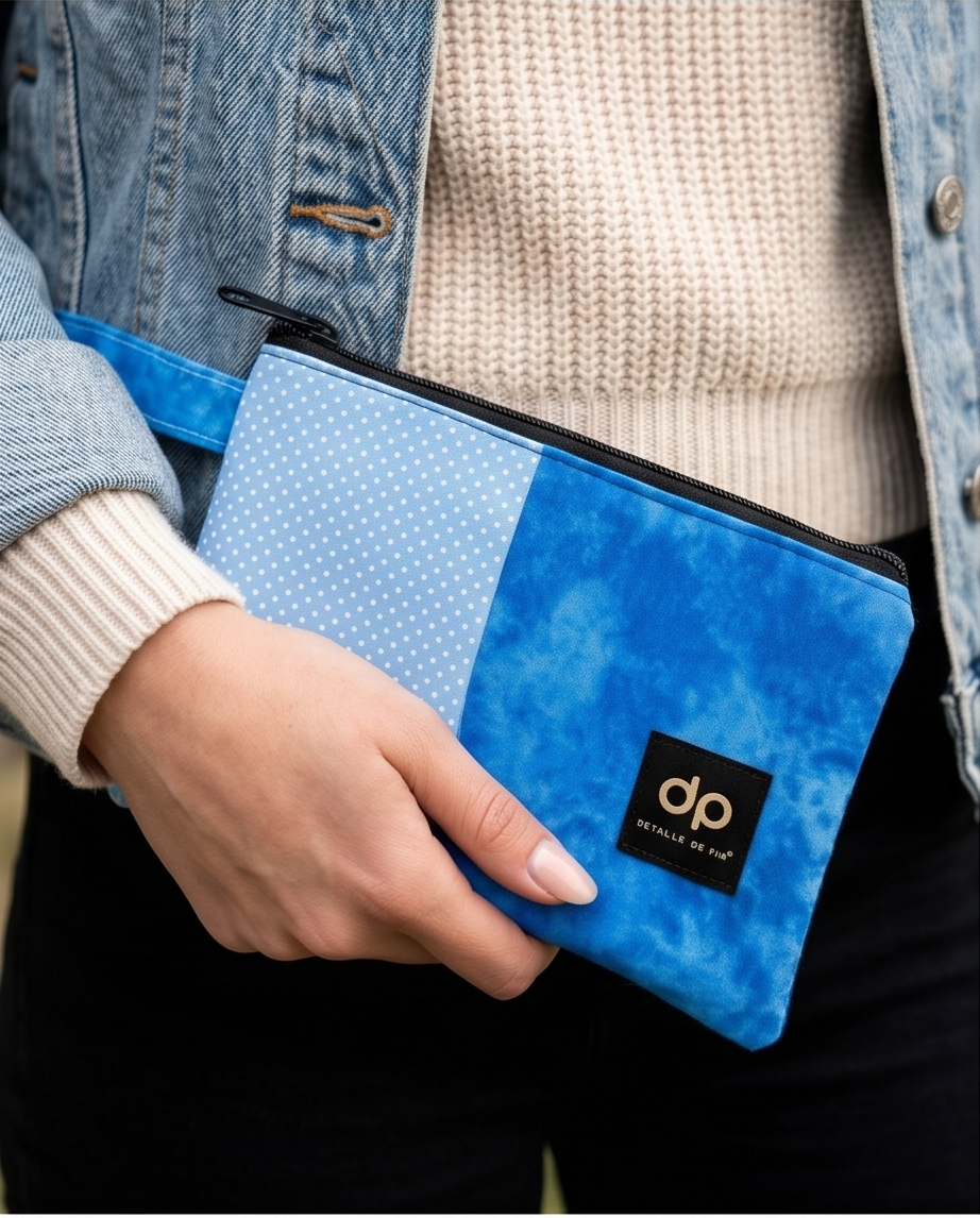 Estuche unisex mezclilla y algodón.