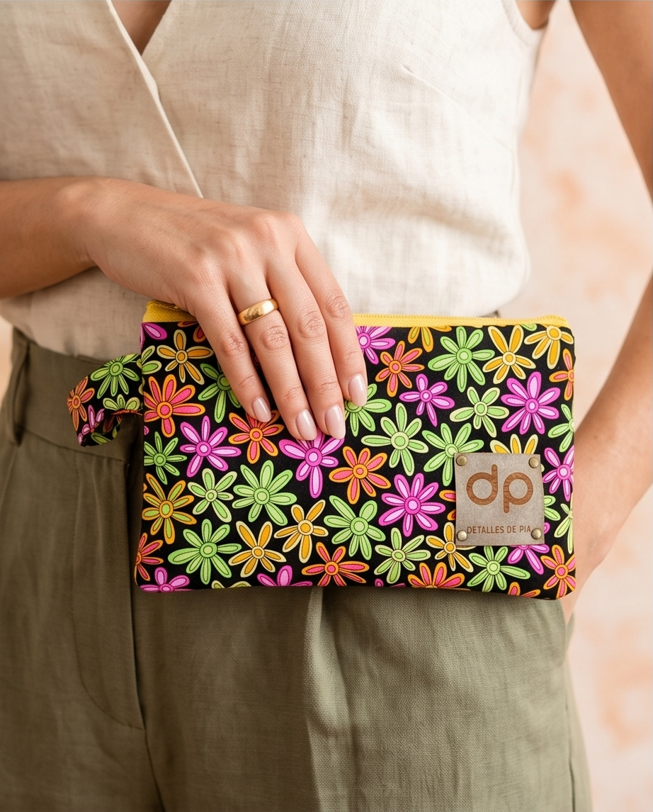 Estuche unisex mezclilla y algodón.