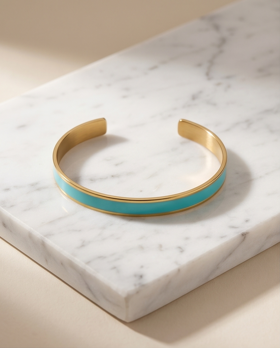 Esclava de acero dorado rígida color turquesa