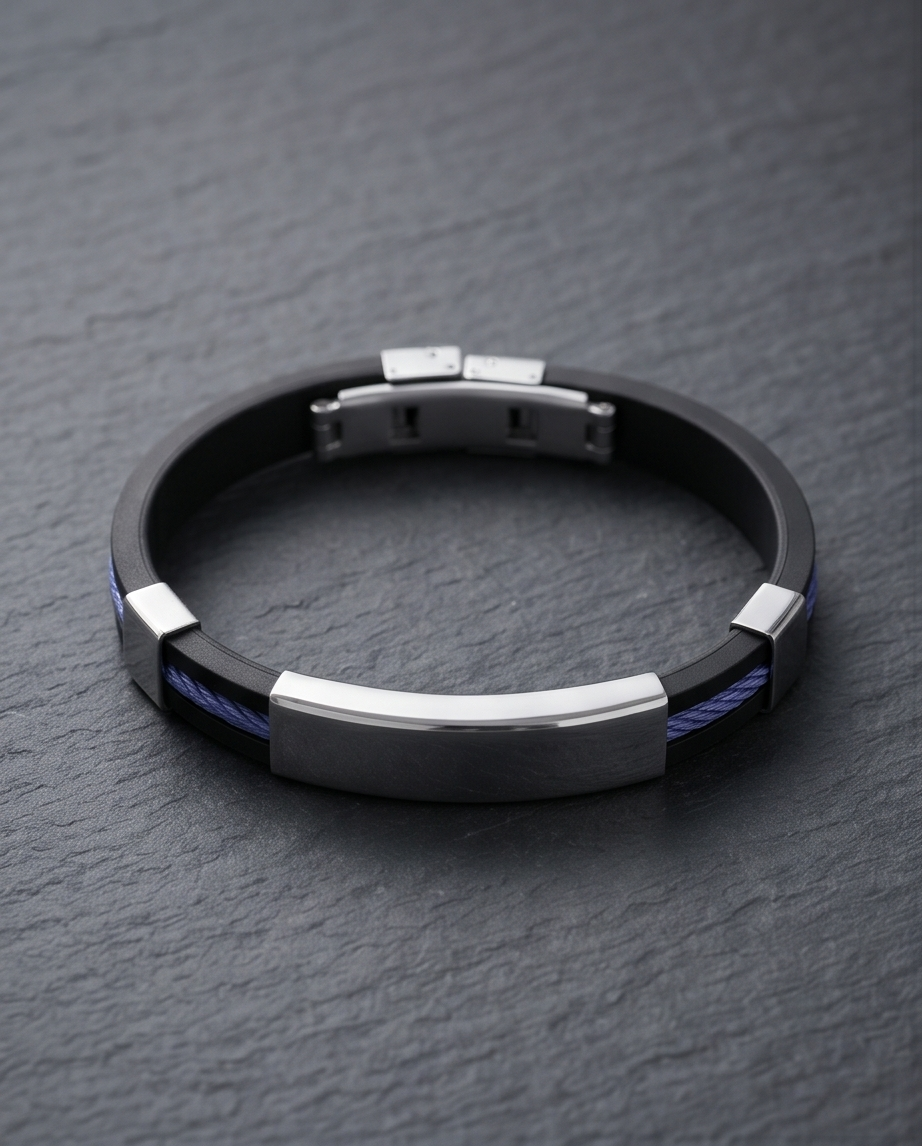 Pulsera de caucho y placa de acero