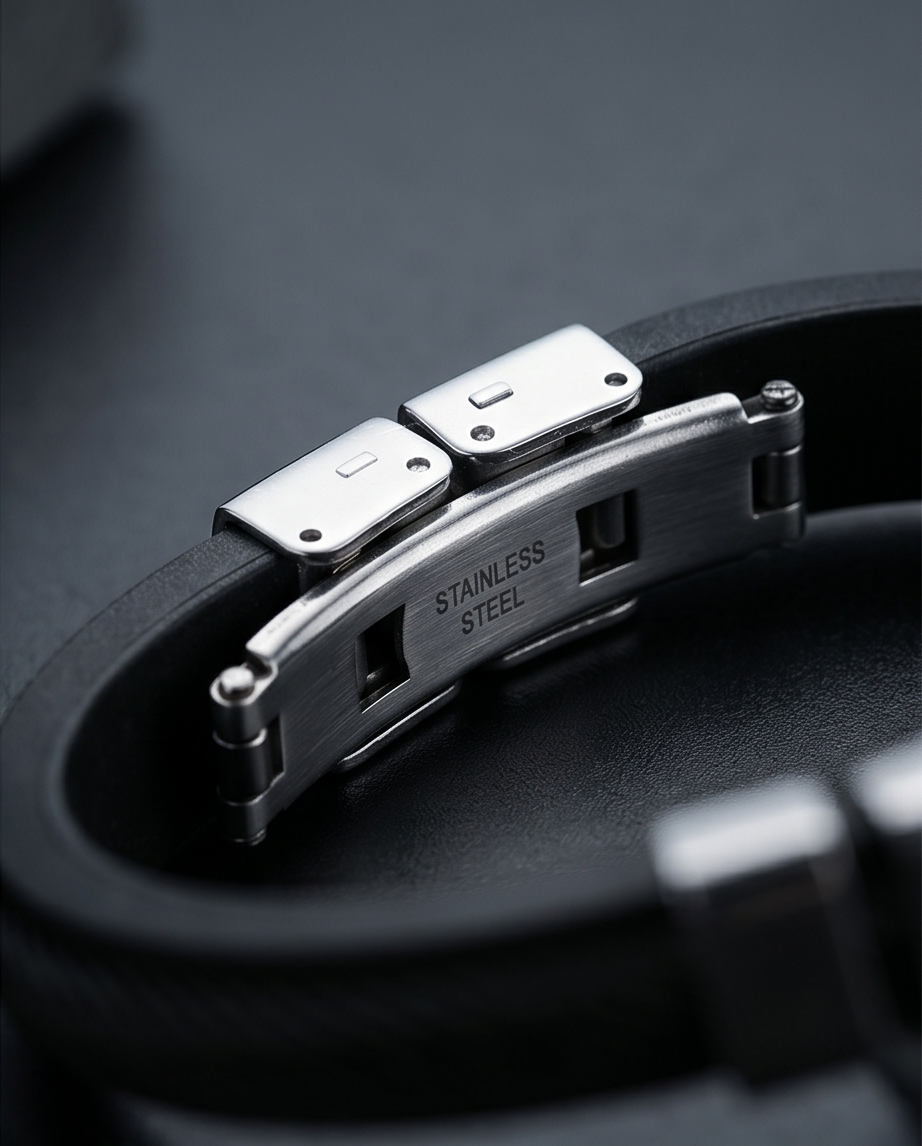 Pulsera de caucho y  placa de acero