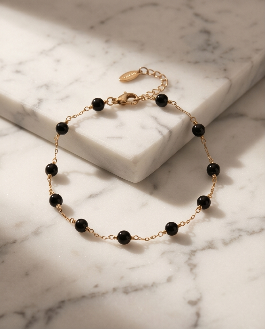 Pulsera  cadena  acero y ónix